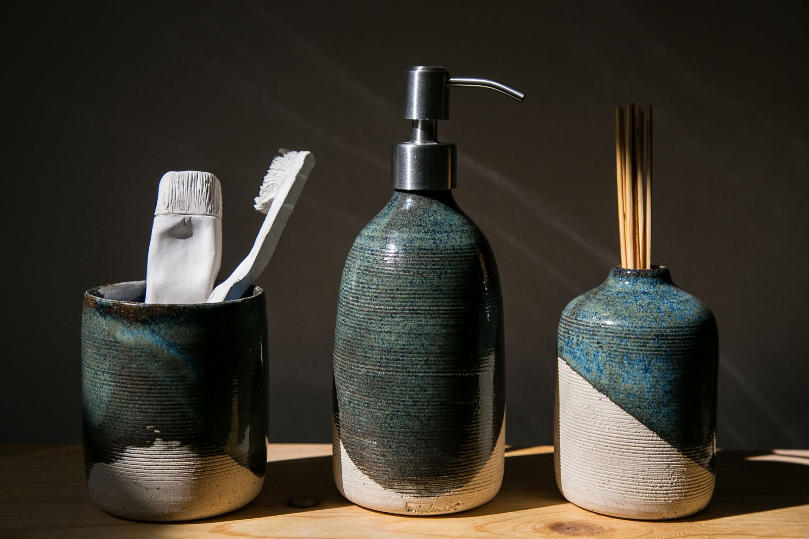 set da bagno dispenser sapone, porta spazzolini, diffusore